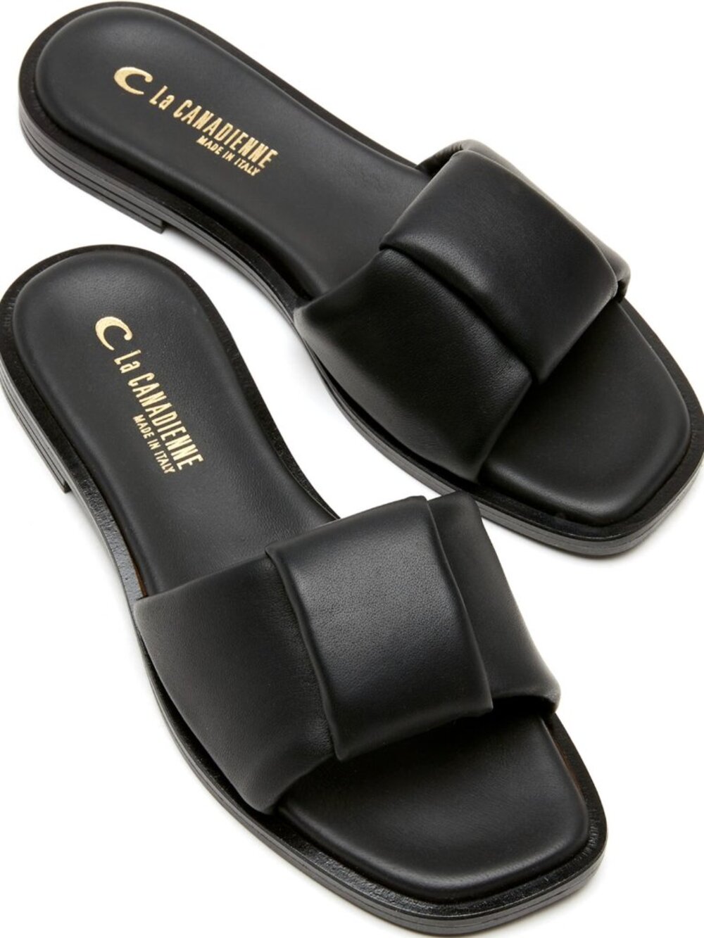LA CANADIENNE Farrah black leather slide sandals 39 NEW